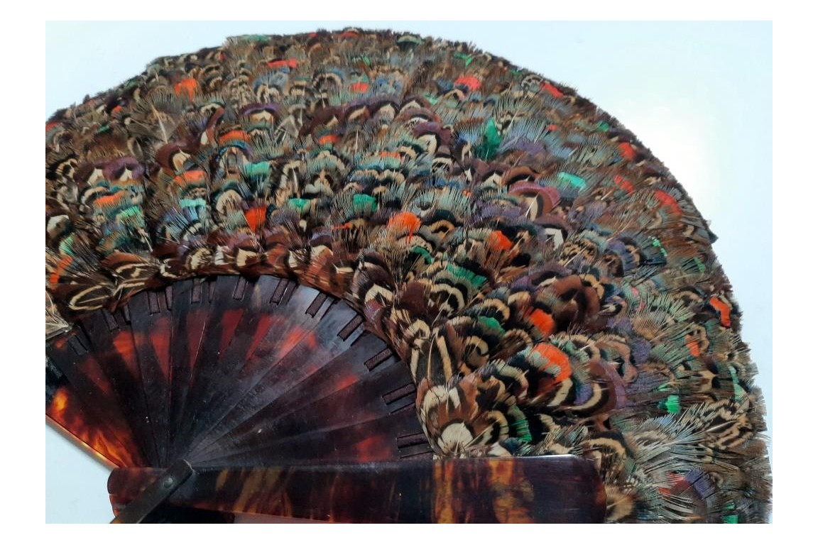 Small feather marquetry fan, early 20th century