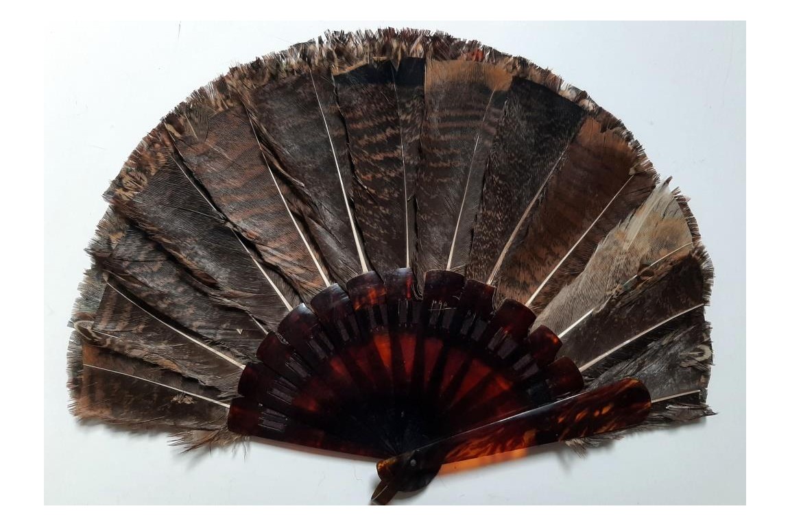 Small feather marquetry fan, early 20th century
