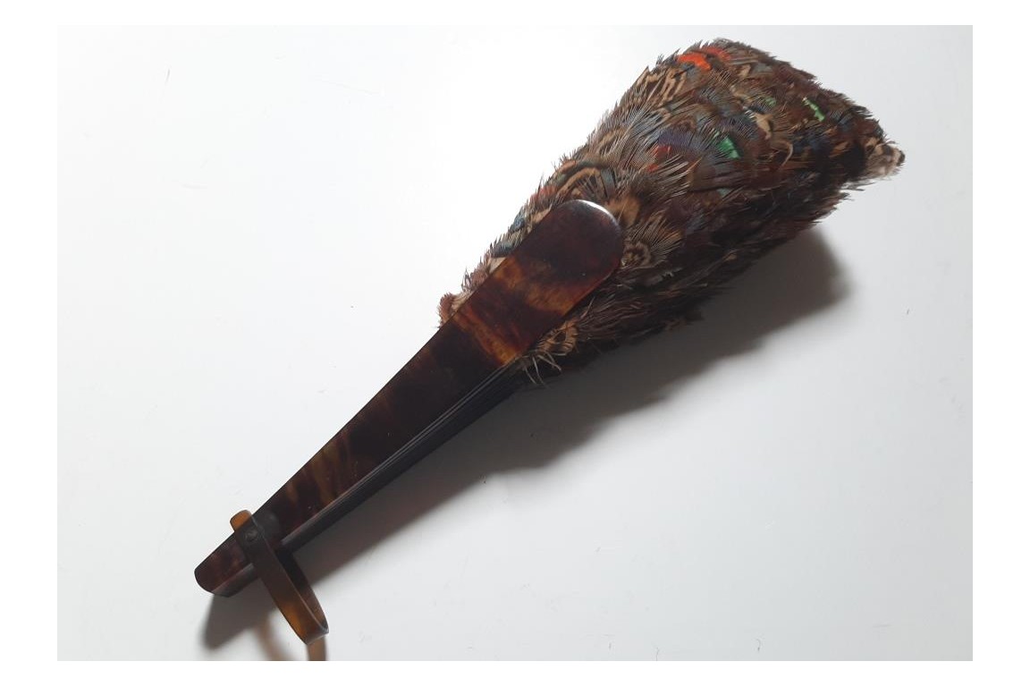 Small feather marquetry fan, early 20th century