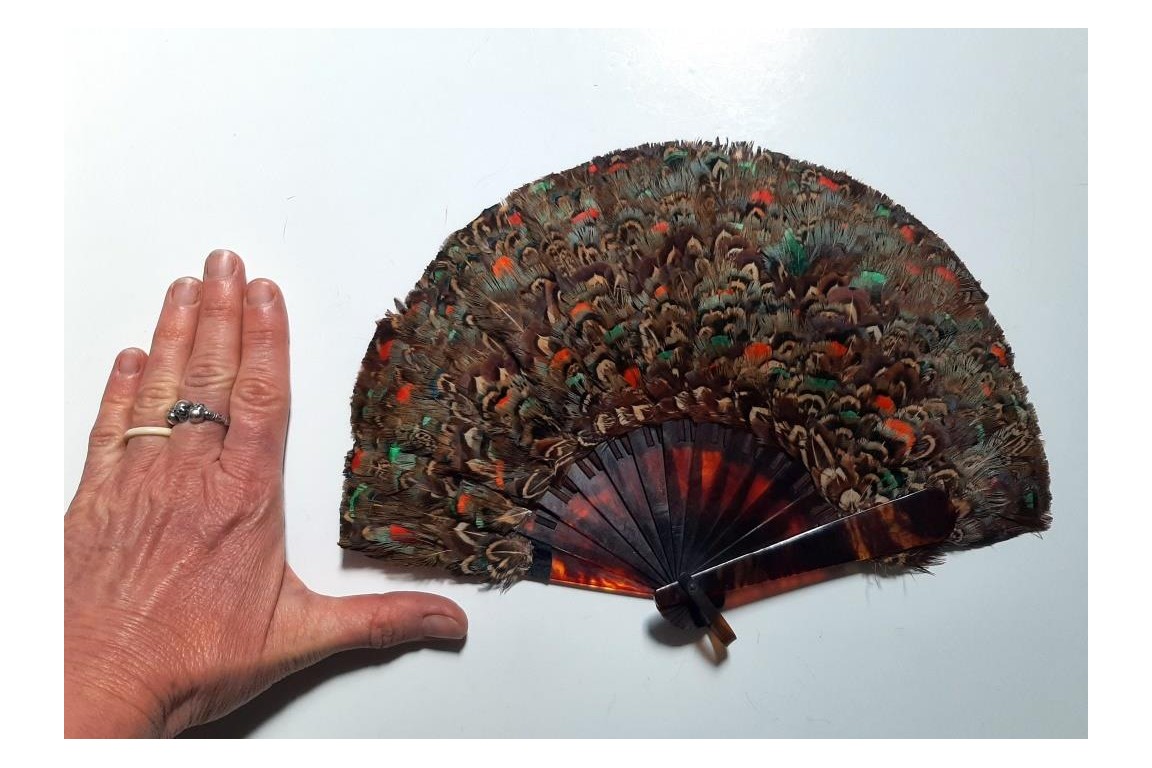 Small feather marquetry fan, early 20th century