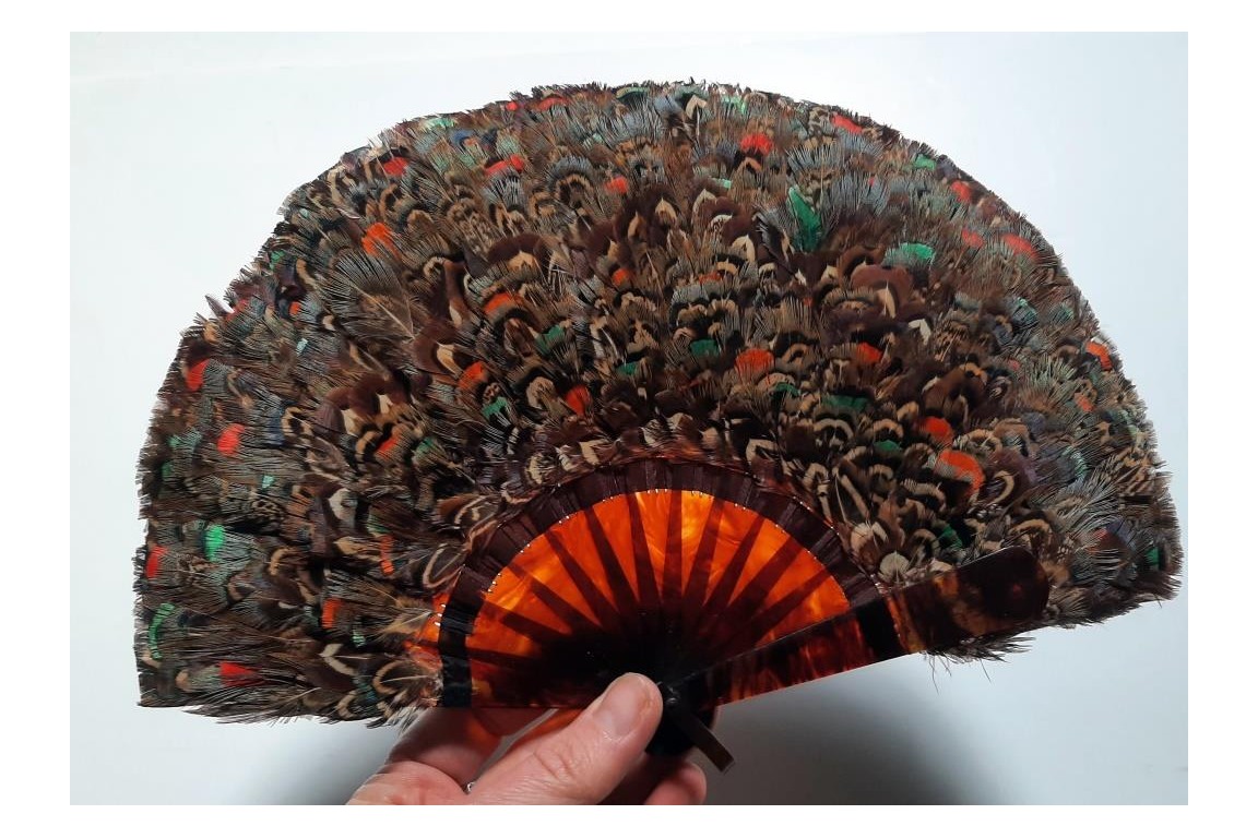 Small feather marquetry fan, early 20th century