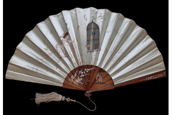 Bird and Harlequin,  domino fan by Dubois-Souci circa 1880-90