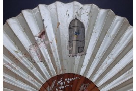 L'oiseau et Arlequin, éventail domino de Dubois-Souci vers 1880-90