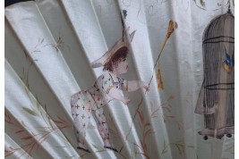 L'oiseau et Arlequin, éventail domino de Dubois-Souci vers 1880-90