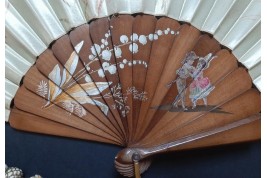 L'oiseau et Arlequin, éventail domino de Dubois-Souci vers 1880-90