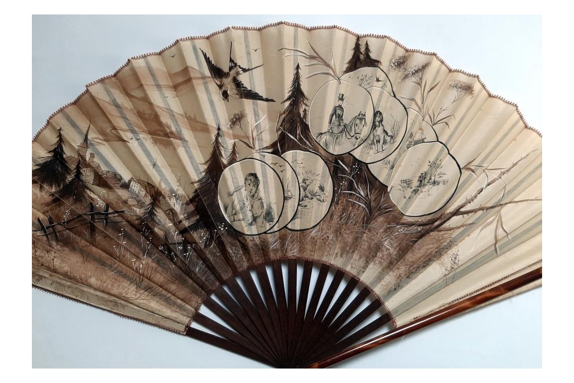 The pleasures of vacationing, late 19th century fan by Dubois-Souci