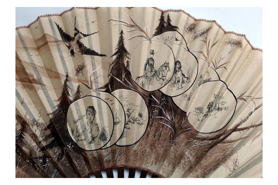 The pleasures of vacationing, late 19th century fan by Dubois-Souci