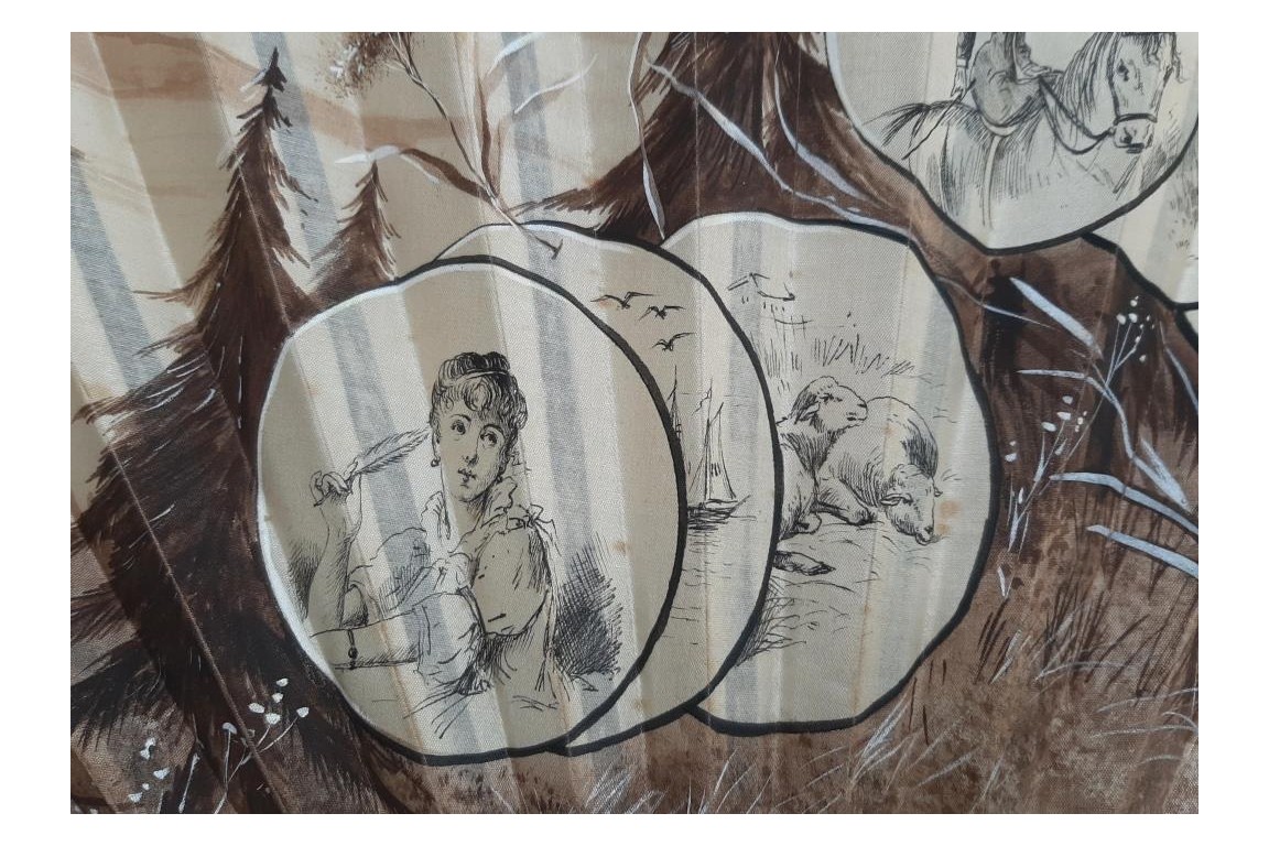 The pleasures of vacationing, late 19th century fan by Dubois-Souci