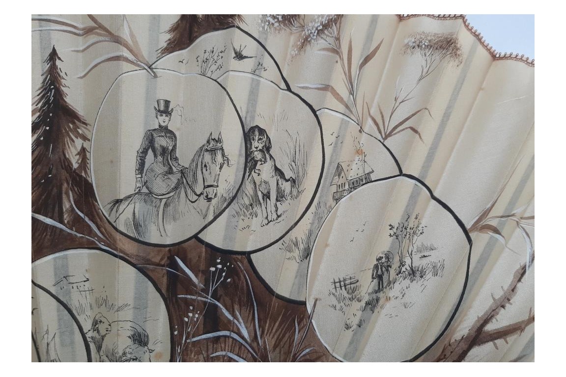 The pleasures of vacationing, late 19th century fan by Dubois-Souci