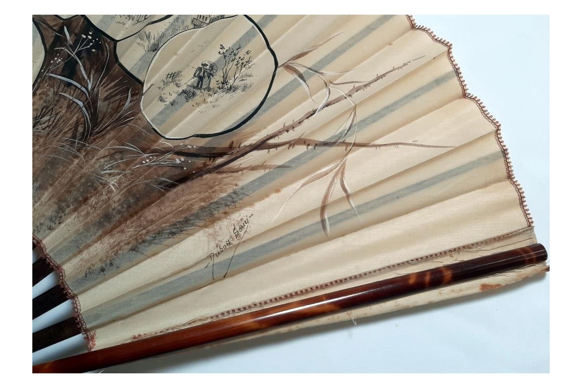 The pleasures of vacationing, late 19th century fan by Dubois-Souci