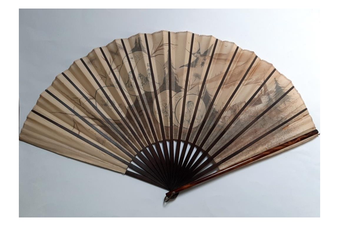 The pleasures of vacationing, late 19th century fan by Dubois-Souci