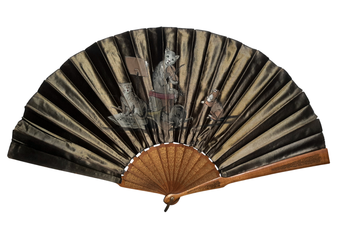 Musician cats, late 19th century fan