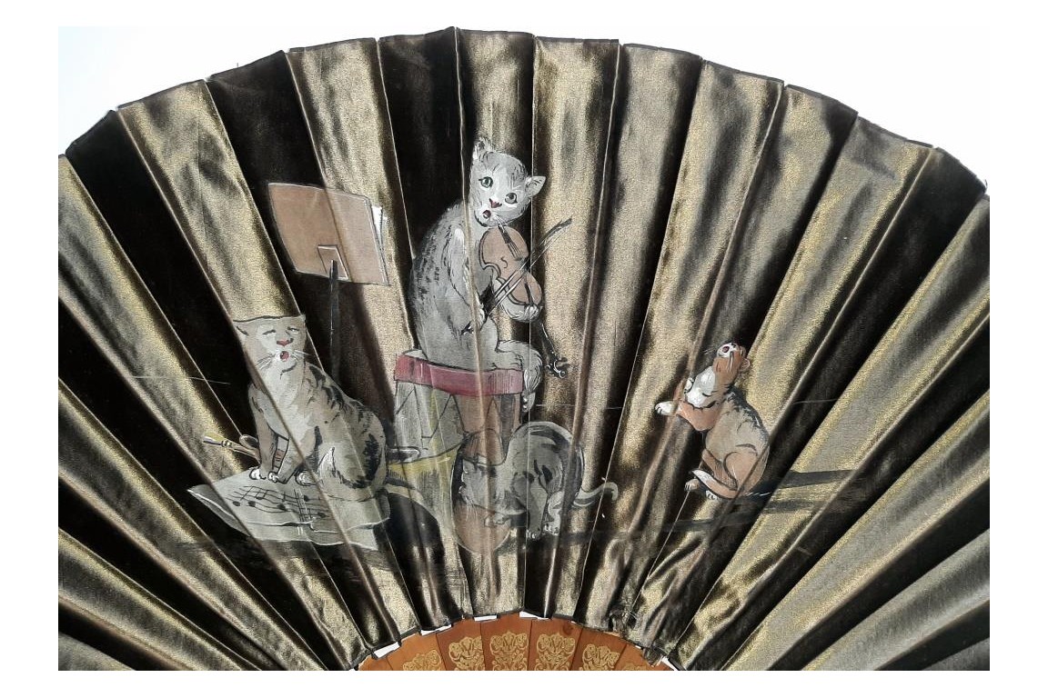 Musician cats, late 19th century fan