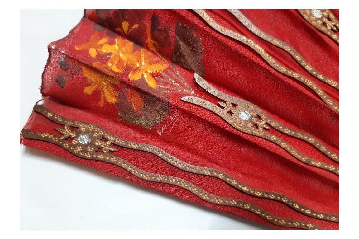 Red butterflies by Dailliard, late 19th century fan