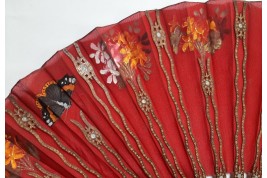 Red butterflies by Dailliard, late 19th century fan