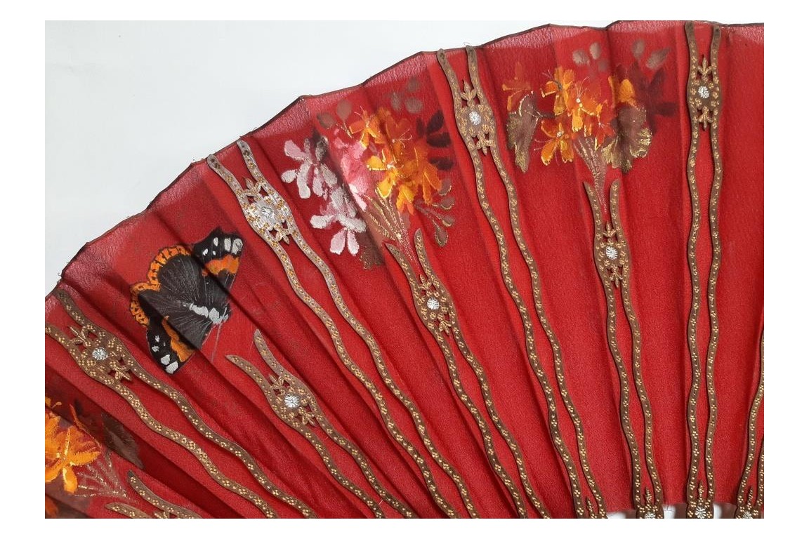 Red butterflies by Dailliard, late 19th century fan