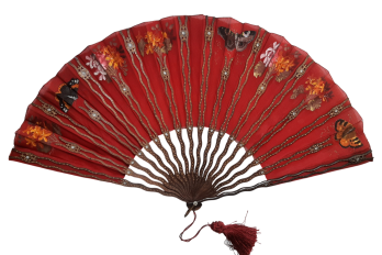 Papillons rouges de Dailliard, éventail fin XIXème siècle