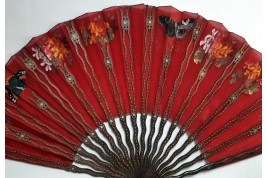 Red butterflies by Dailliard, late 19th century fan