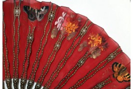 Red butterflies by Dailliard, late 19th century fan