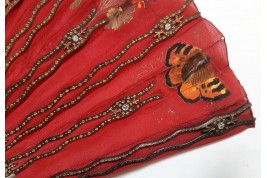 Red butterflies by Dailliard, late 19th century fan