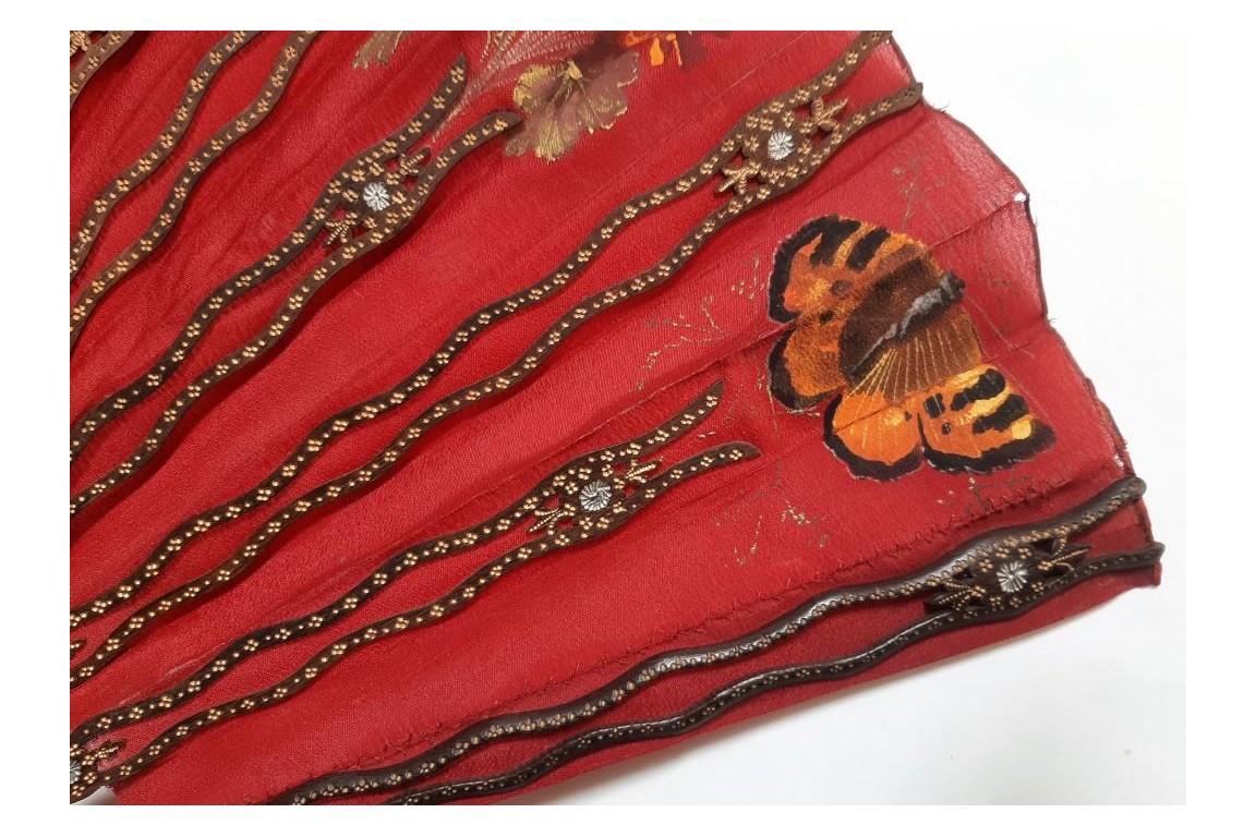 Red butterflies by Dailliard, late 19th century fan