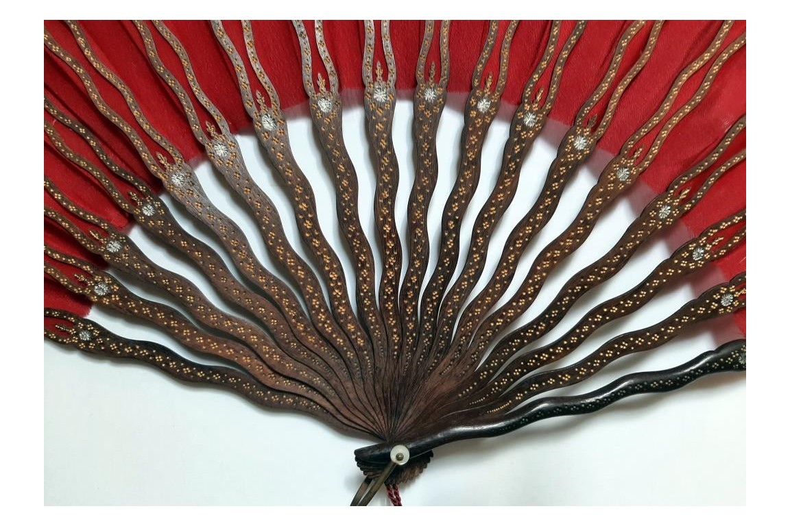 Red butterflies by Dailliard, late 19th century fan