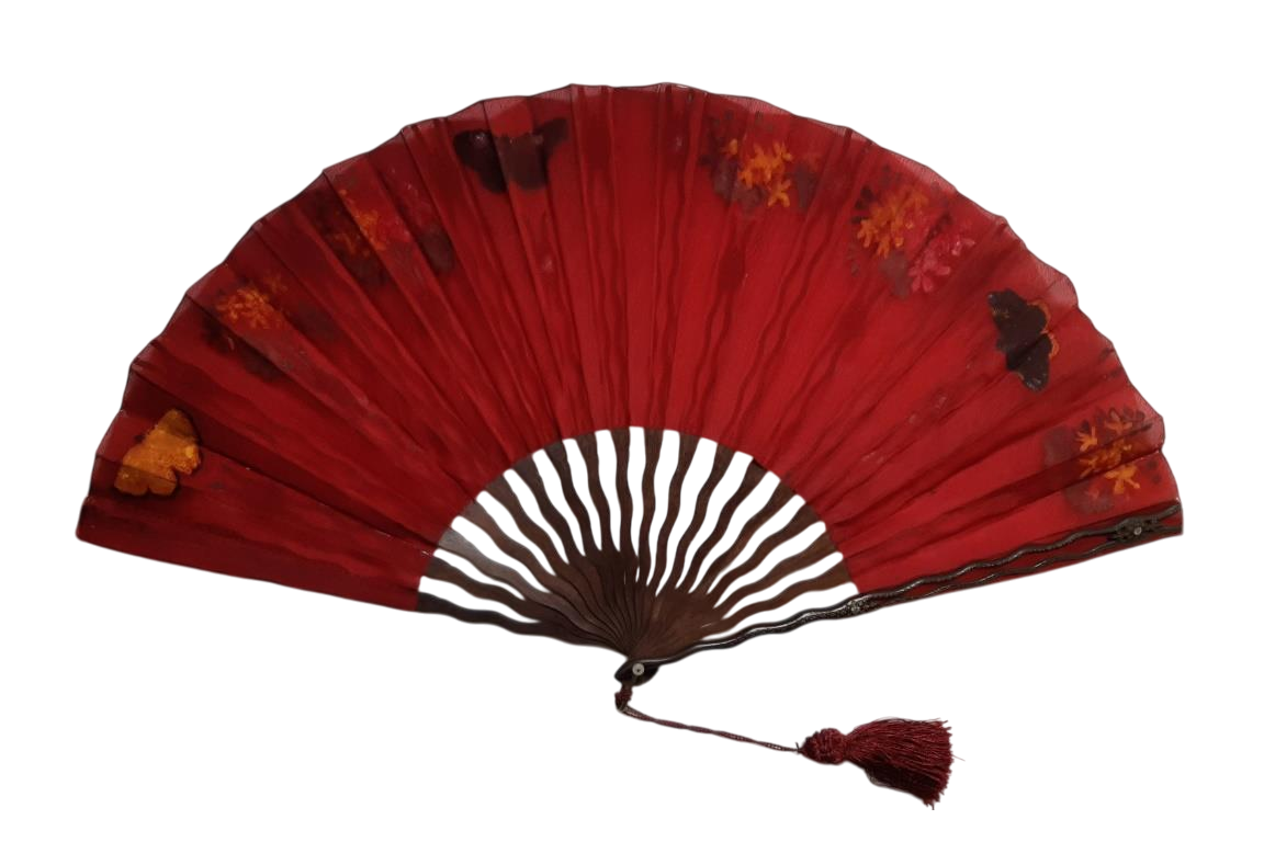 Papillons rouges de Dailliard, éventail fin XIXème siècle