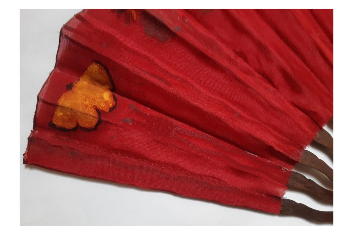 Red butterflies by Dailliard, late 19th century fan