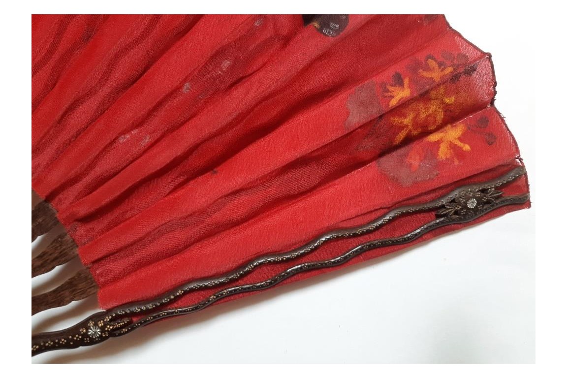 Red butterflies by Dailliard, late 19th century fan