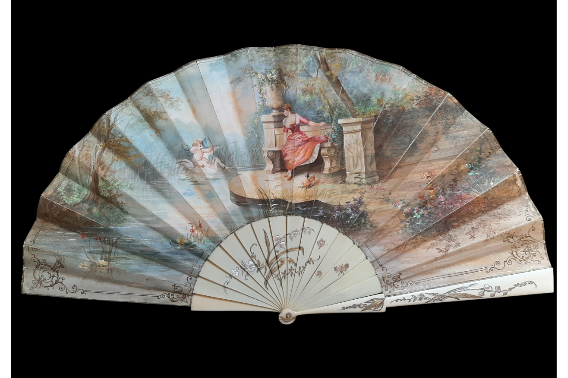 Swan and lily of love, fan by Marie Dumas circa 1890