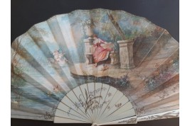 Cygne et muguet de l'amour, éventail de Marie Dumas ers 1890