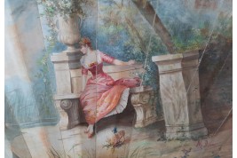 Cygne et muguet de l'amour, éventail de Marie Dumas ers 1890