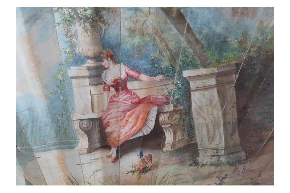 Cygne et muguet de l'amour, éventail de Marie Dumas ers 1890