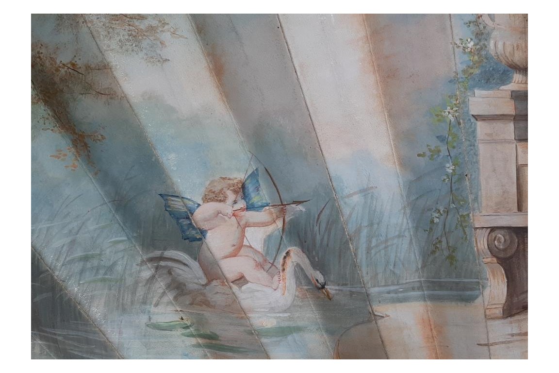 Cygne et muguet de l'amour, éventail de Marie Dumas ers 1890