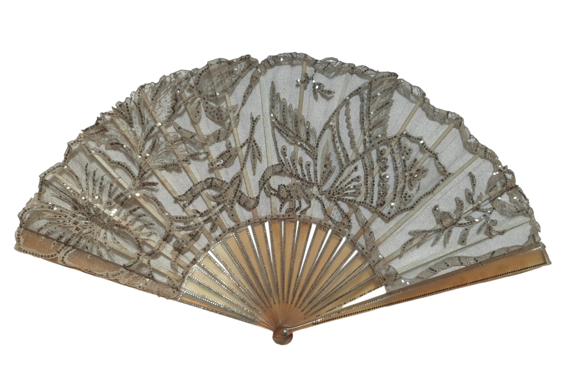 Butterfly foraging, Art Nouveau fan