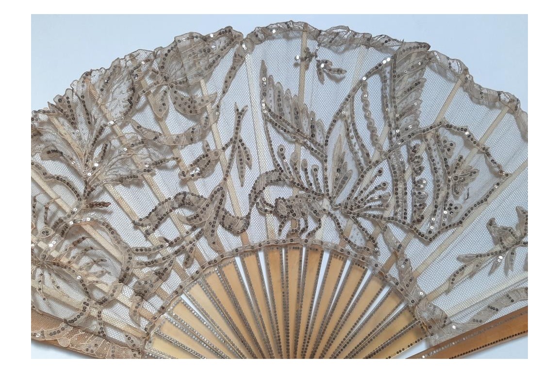 Butterfly foraging, Art Nouveau fan