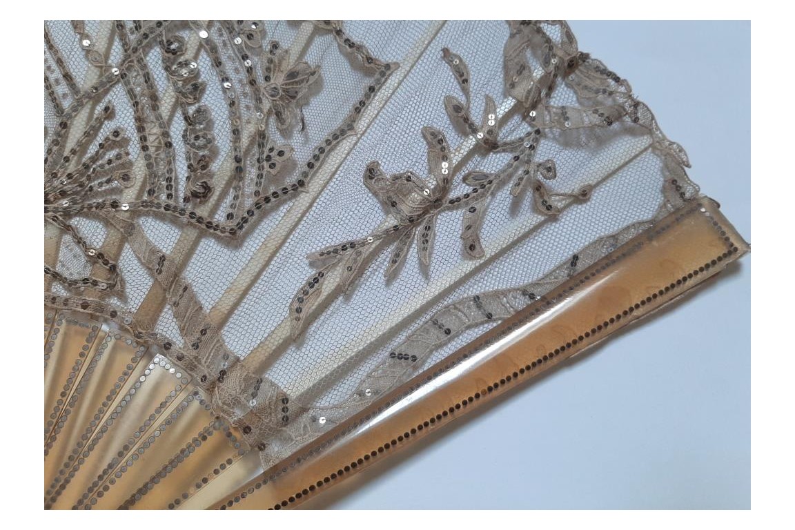 Butterfly foraging, Art Nouveau fan