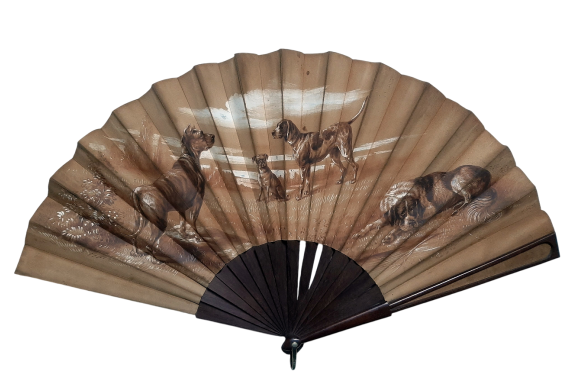 The dogs, by Rodeck, late 19th century fan