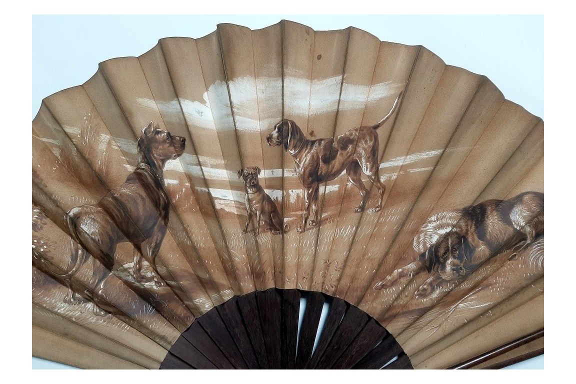 The dogs, by Rodeck, late 19th century fan