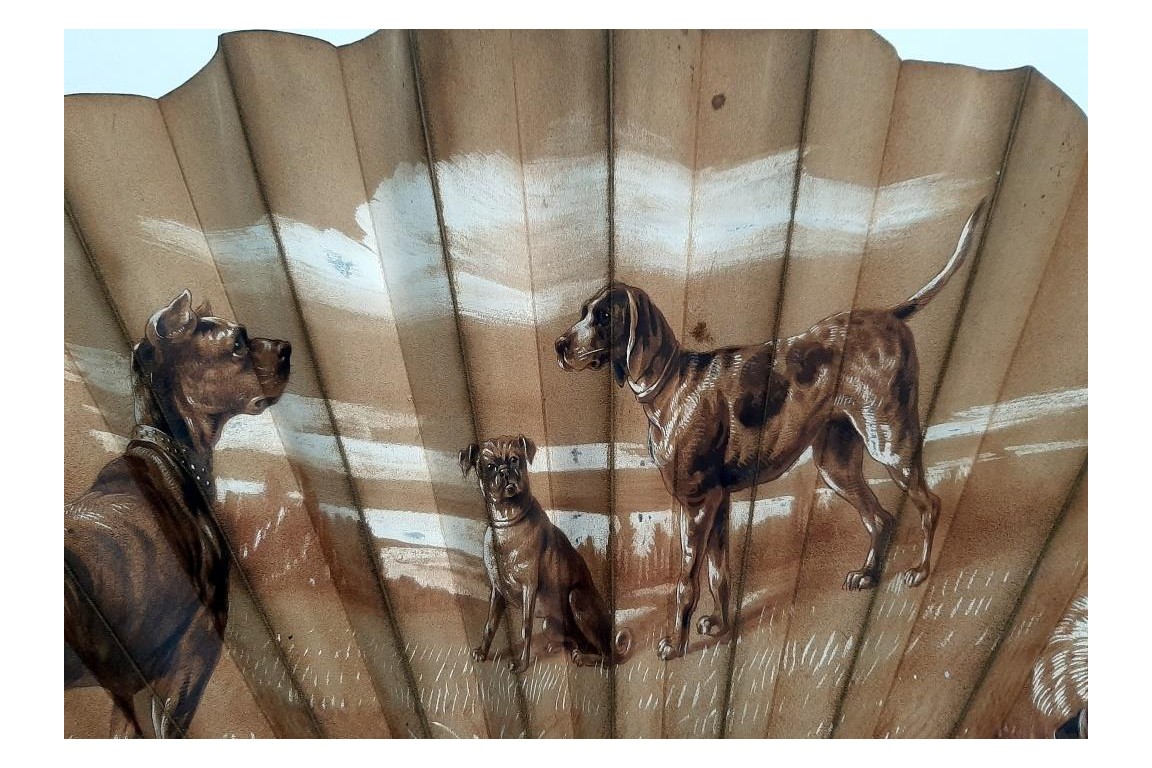 Les chiens, éventail de Rodeck fin XIXème siècle