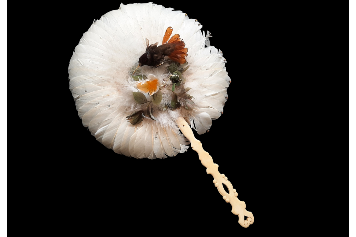 Brazilian hummingbird, feather fixed fan circa 1870-80