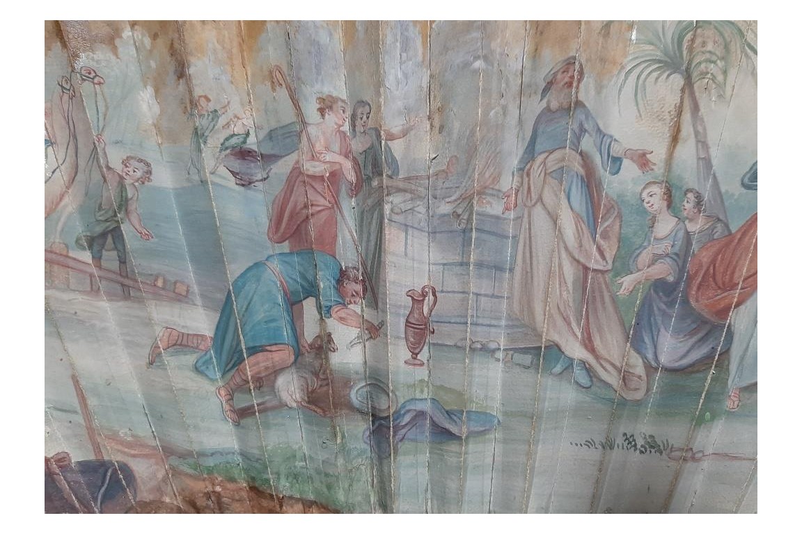 The sacrificial lamb, fan circa 1740