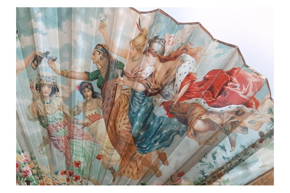 Les femmes de la Bénédictine, éventail publicitaire d'après Maurice Leloir vers 1913