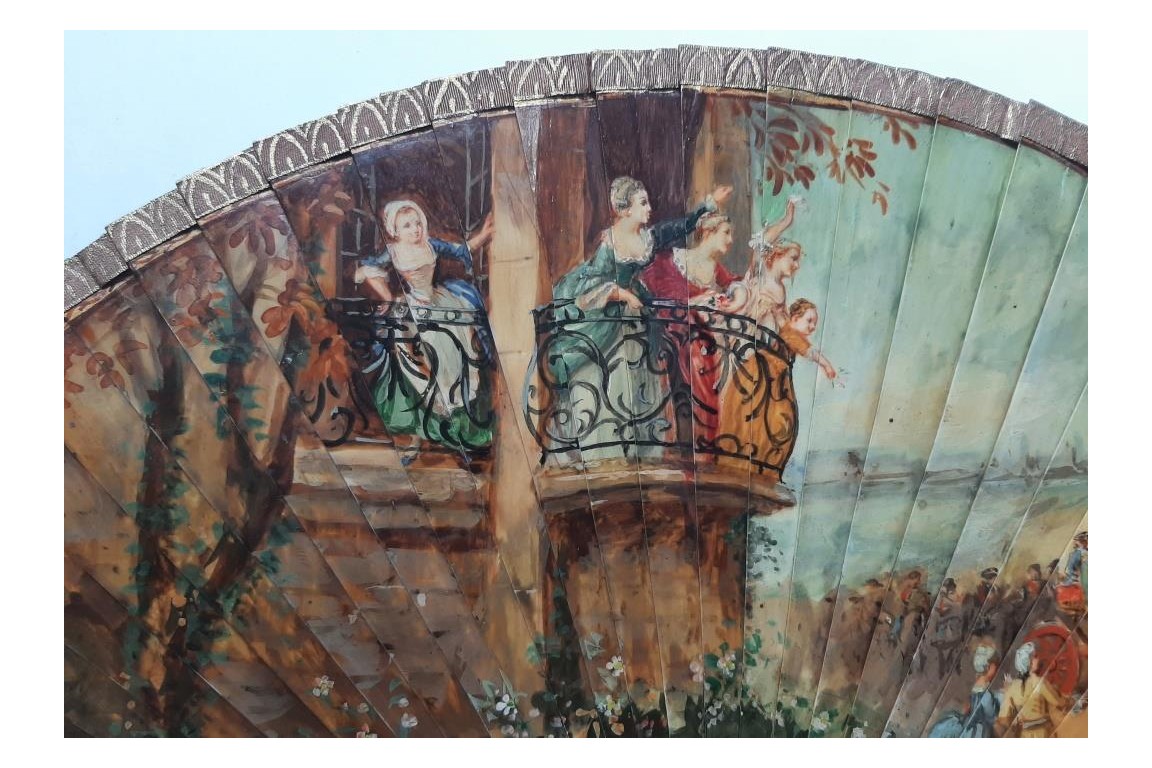 Dames de qualité saluant le roi, éventail d'après Maurice Leloir, début XXème siècle