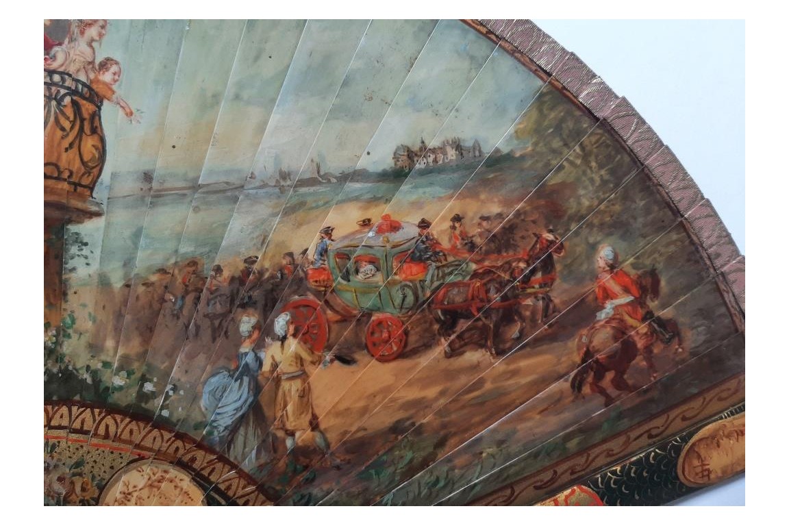 Dames de qualité saluant le roi, éventail d'après Maurice Leloir, début XXème siècle