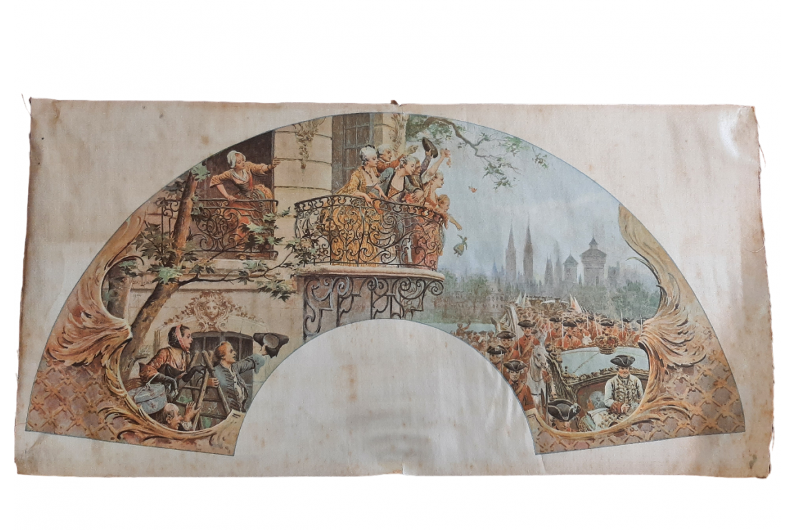 Dames de qualité saluant le roi, éventail d'après Maurice Leloir, début XXème siècle