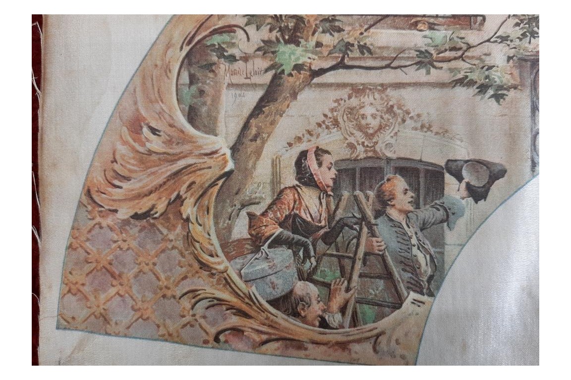 Dames de qualité saluant le roi, éventail d'après Maurice Leloir, début XXème siècle