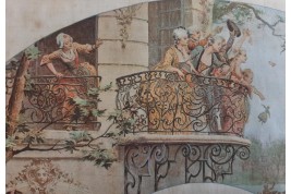 Dames de qualité saluant le roi, éventail d'après Maurice Leloir, début XXème siècle