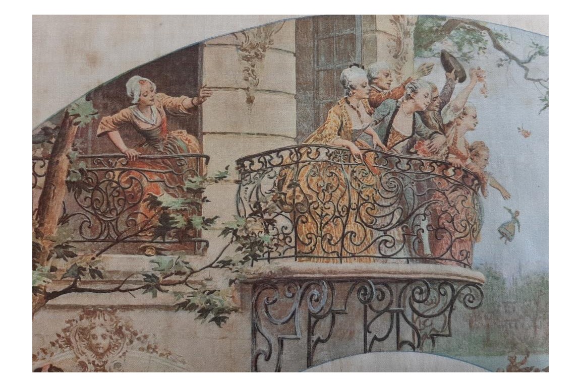 Dames de qualité saluant le roi, éventail d'après Maurice Leloir, début XXème siècle