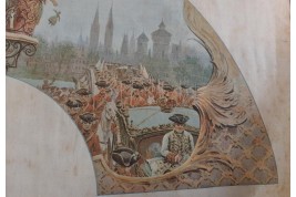 Dames de qualité saluant le roi, éventail d'après Maurice Leloir, début XXème siècle